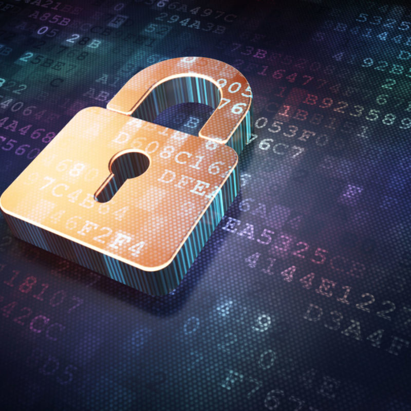 Security concept: Golden closed padlock on digital background