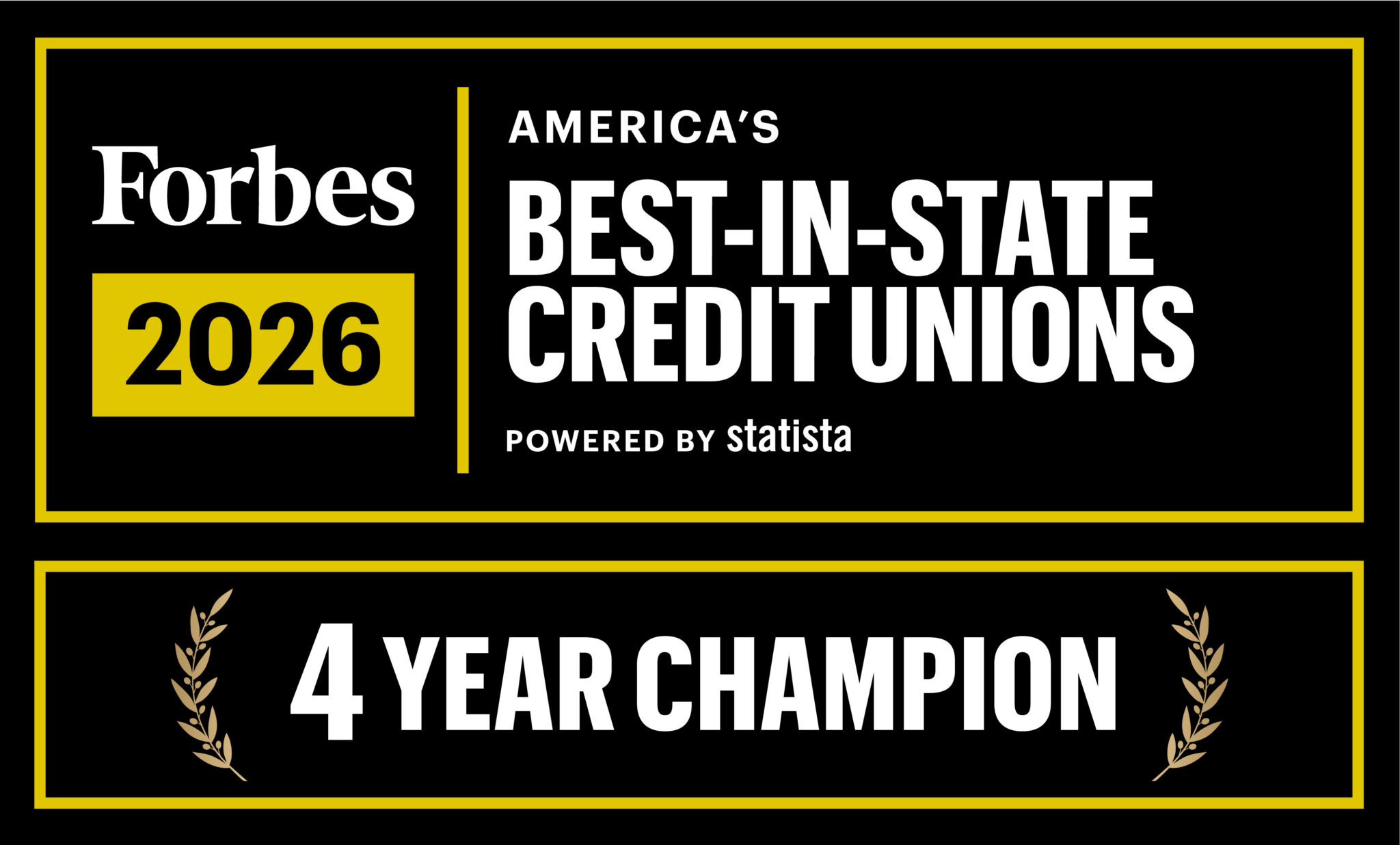 Forbes US Best In State CreditUnions 2026 Logo 4YR Dark Rec