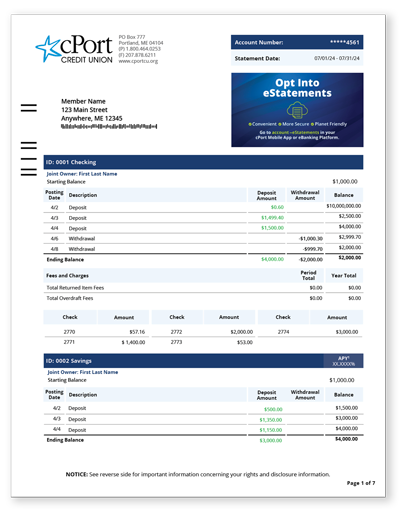 Statement cPort bank statement